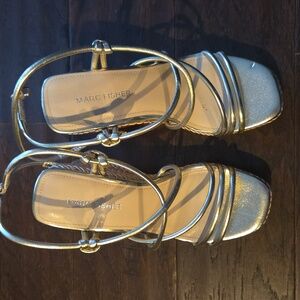 Gold Metallic Strappy Wedge Platform Sandals